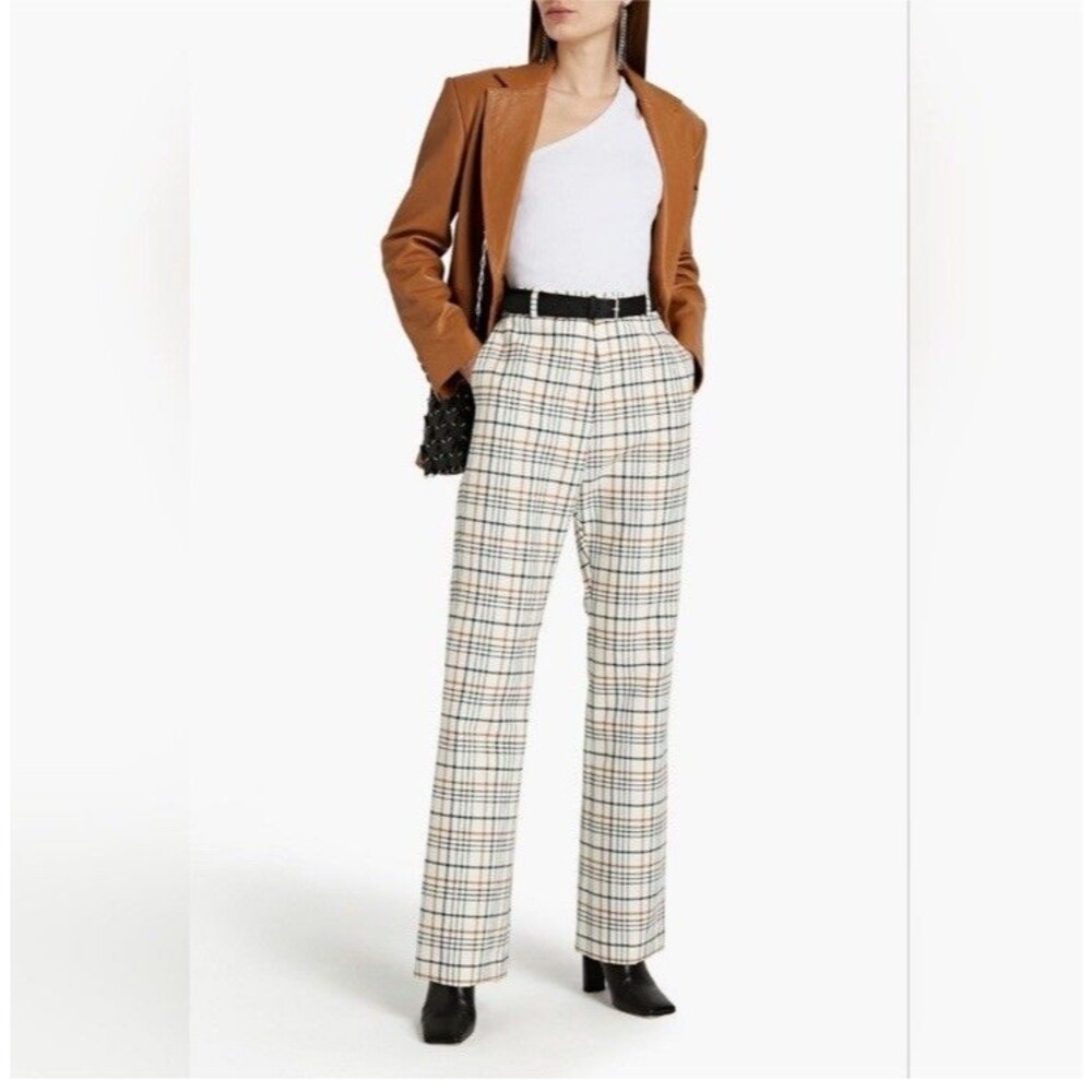 Paco Rabanne Plaid  Check Trousers Sz 34 Wool Blend Grunge Preppy Scandi Chic